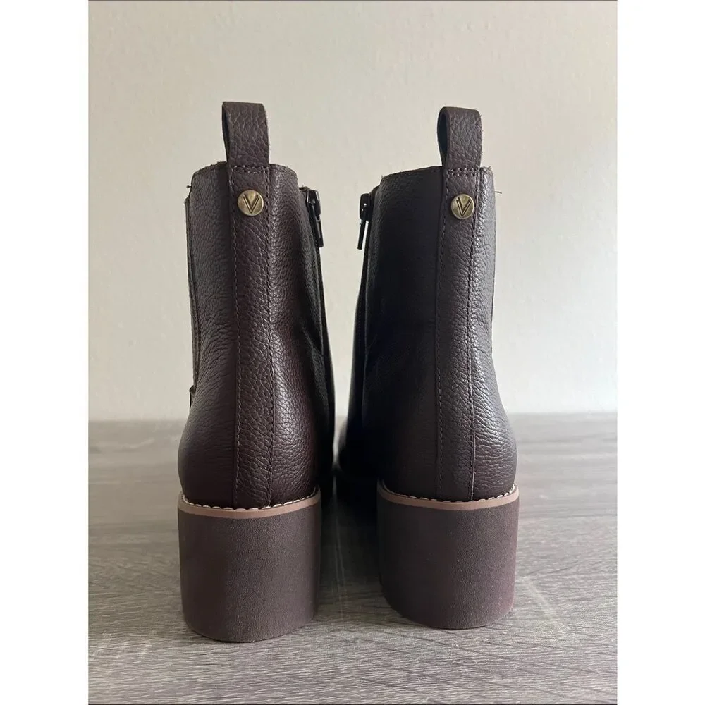 Vionic Aria 2.0 Dark Brown Leather Chelsea Wedge Lug Sole Booties 9M